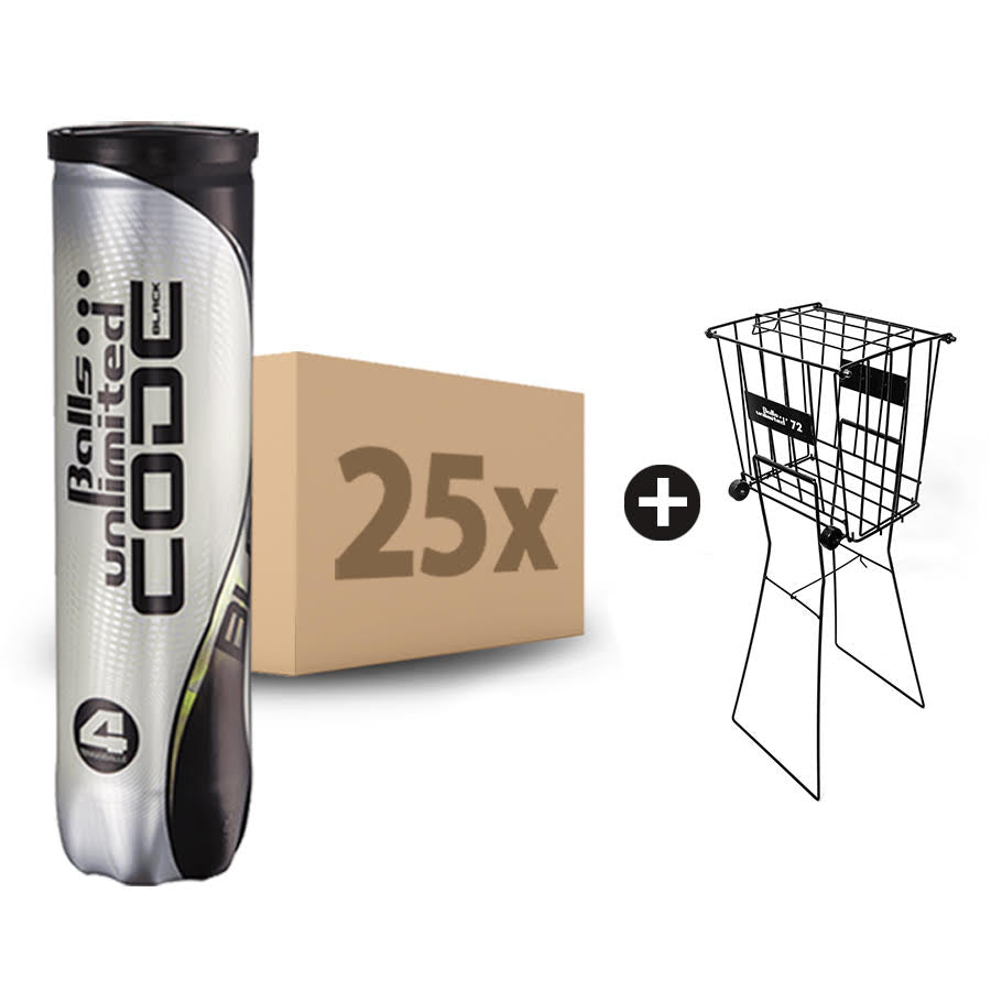 Tennisbälle Code Black 25 x 4er Dose inklusive Ballkorb Metall