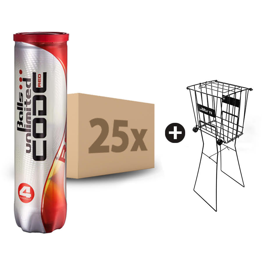 Tennisbälle Code Red 25 x 4er Dose inklusive Ballkorb Metall