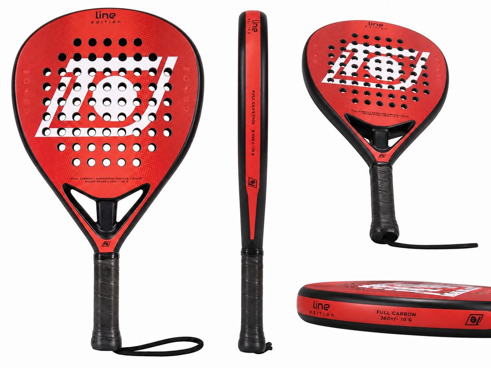 Padelschläger Topspin Line Edition – 360g Full Carbon 3K, Sandpaper Oberfläche, EVA 15 Kern - red