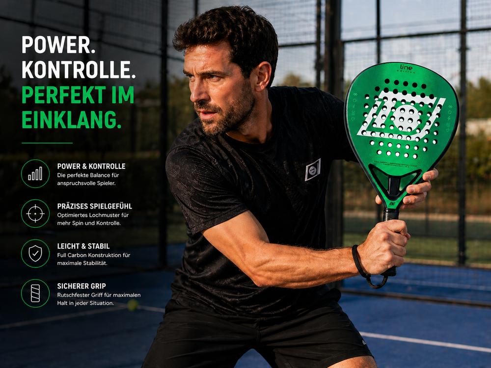 Padelschläger Topspin Line Edition – 360g Full Carbon 3K, Sandpaper Oberfläche, EVA 15 Kern - green