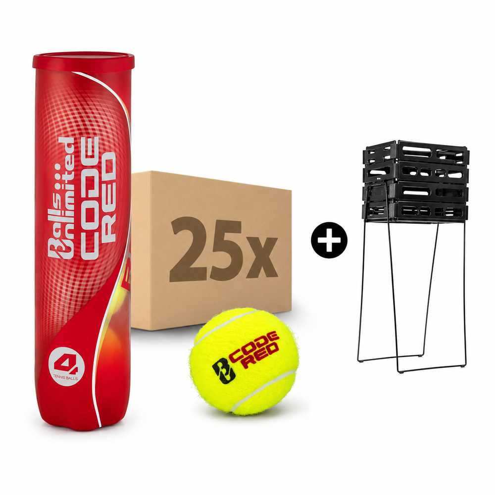 Tennisbälle Code Red 25 x 4er Dose inklusive Ballkorb Kunststoff