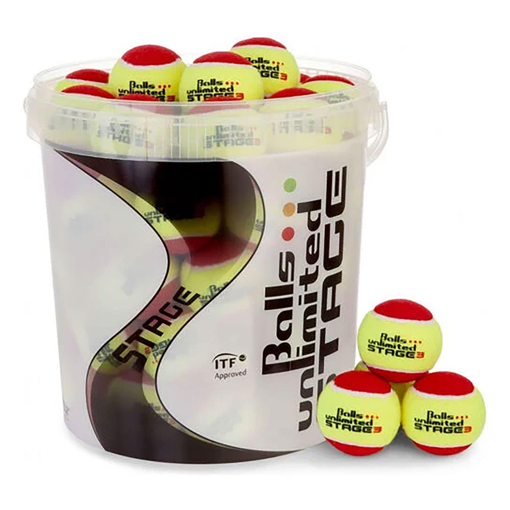 Tennisbälle Stage 3 60er Beutel - gelb/rot inklusive Balleimer