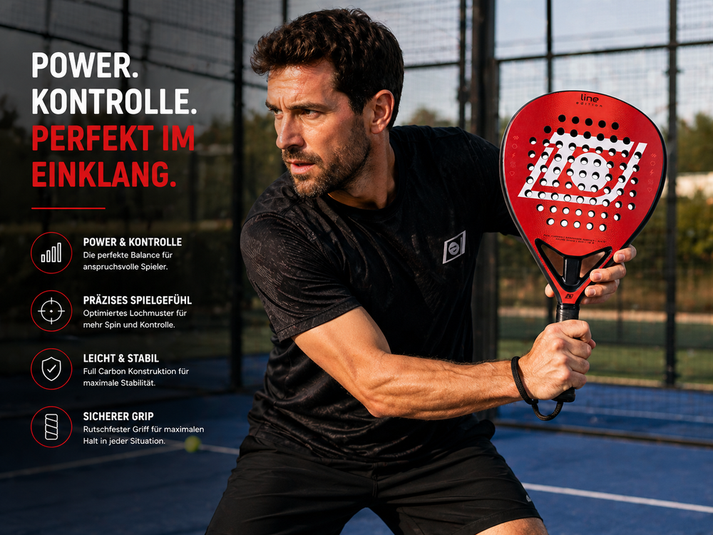 Padel Racket Topspin Line Edition – 360g Full Carbon 3K, Sandpaper Surface, EVA 15 Core - red
