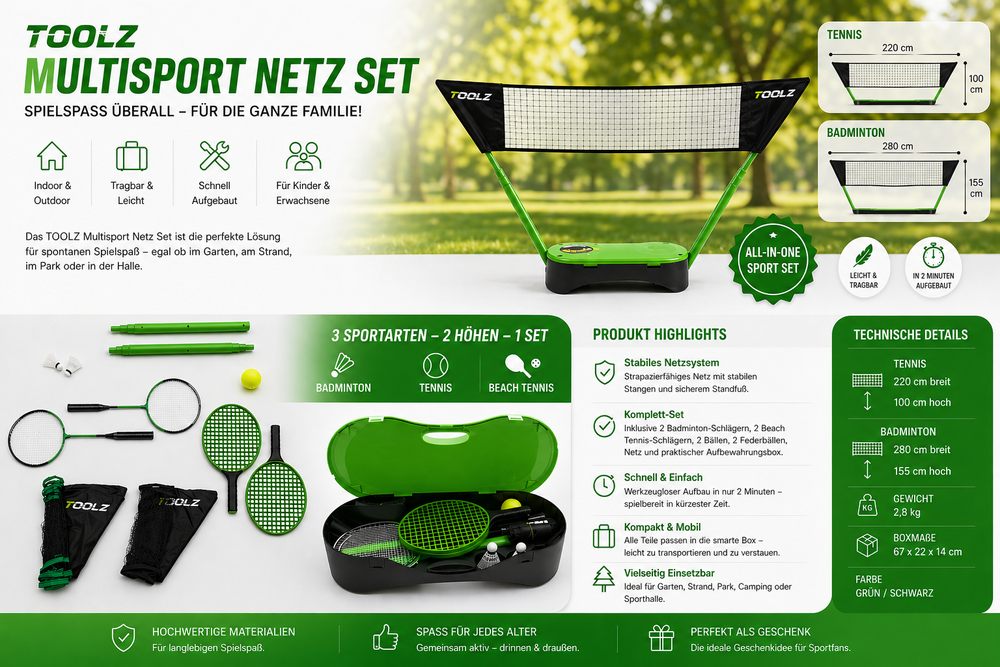 TOOLZ Portable 2in1 Tennis and Badminton Net