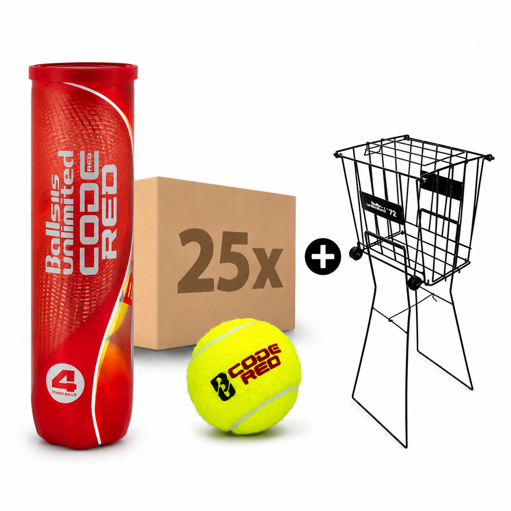 Tennisbälle Code Red 25 x 4er Dose inklusive Ballkorb Metall