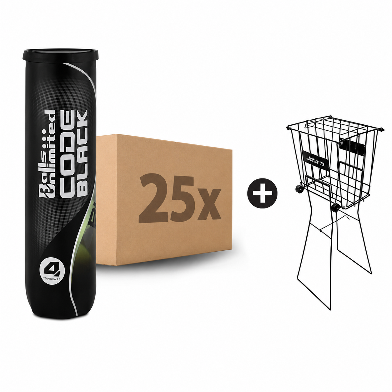 Tennisbälle Code Black 25 x 4er Dose inklusive Ballkorb Metall
