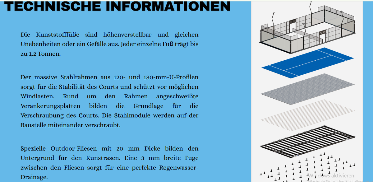 Flexipadel technische Informationen Stahlrahmen