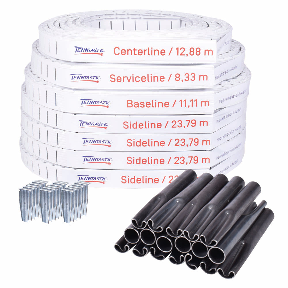 TENNtastic WHITE FLEX Hybrid – Tennis Line All-In Set 40/50 mm, with Fixing System, White